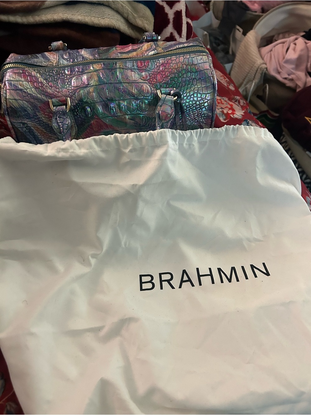 Brahmin Iridescent Croc-Embossed Satchel - Blue Purple Pink Green and wallet